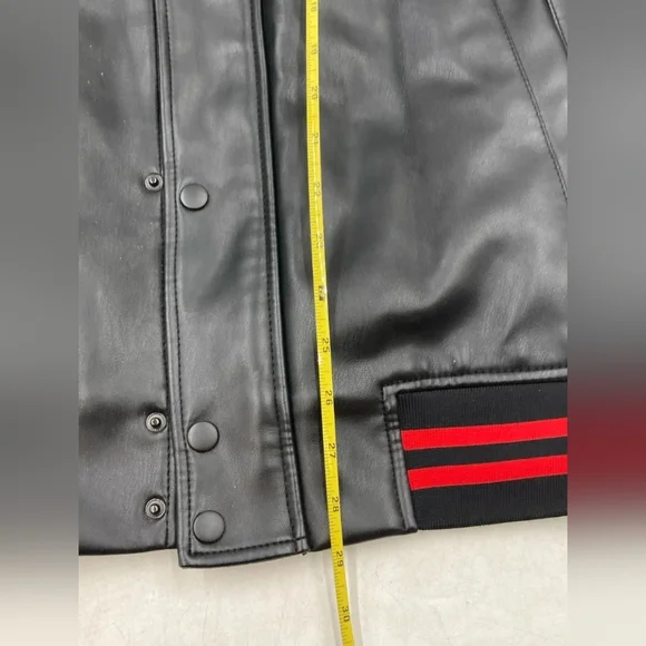Guess Designer Leather Black and Red Bomber Men's Varsity Jacket XL